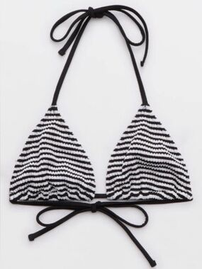 NWT Aerie Crinkle Stripe String Triangle Bikini Top in Black + White - Size M